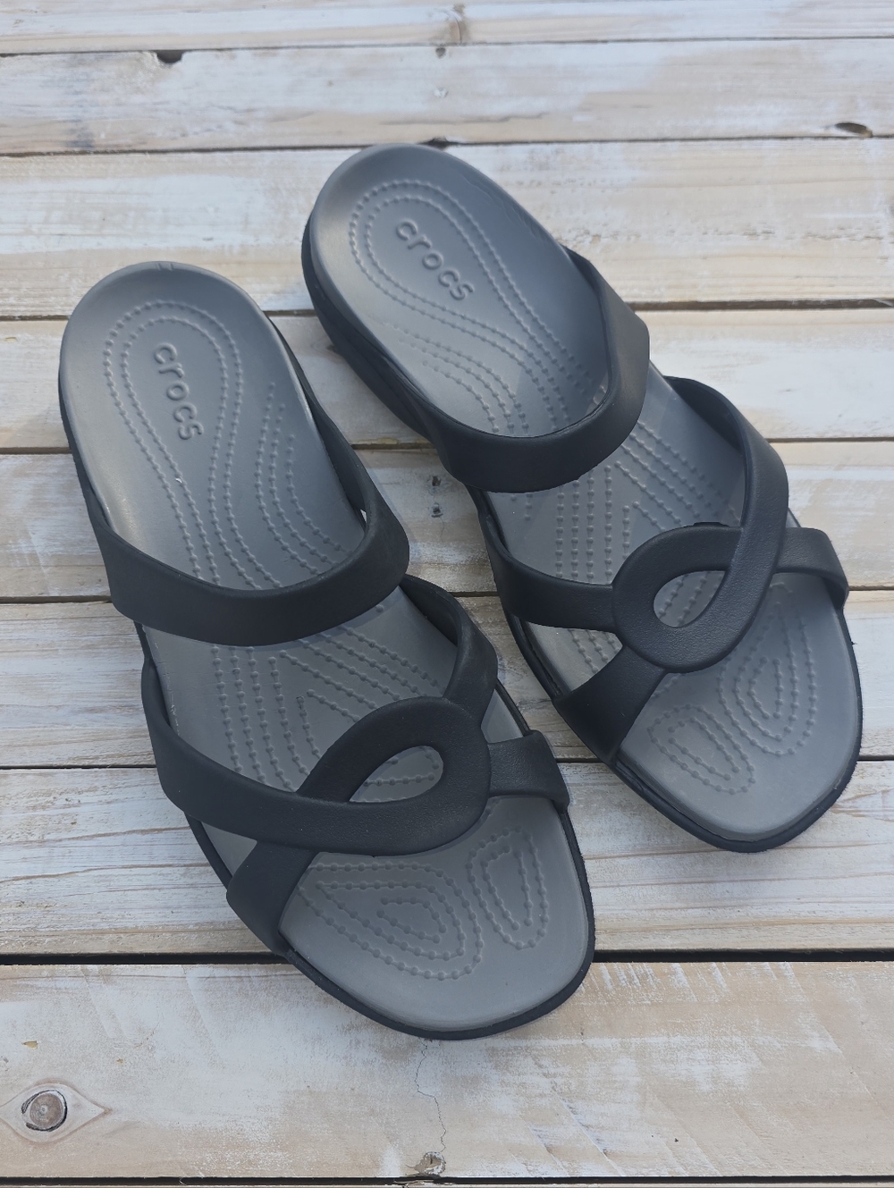 Crocs Sandals Women 11 Meleen Twist Black Casual Strappy Slip On Outdoor Comfort